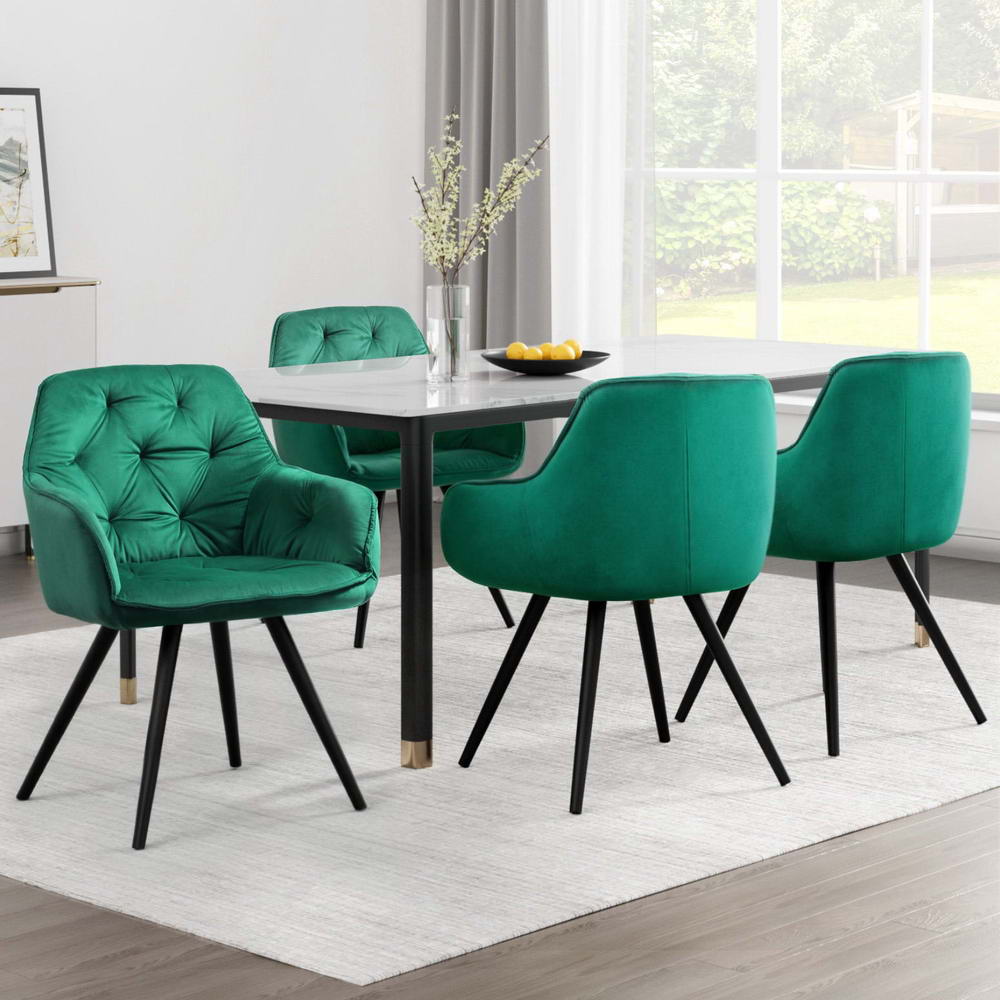 Valisa Set of 4 Velvet Dining Armchairs Green