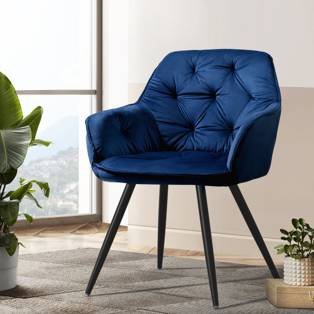 Valisa Set of 2 Velvet Dining Armchairs Blue