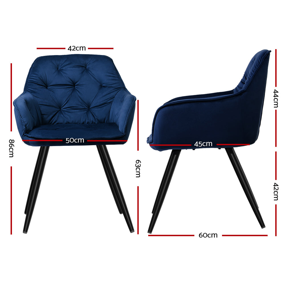 Valisa Set of 2 Velvet Dining Armchairs Blue