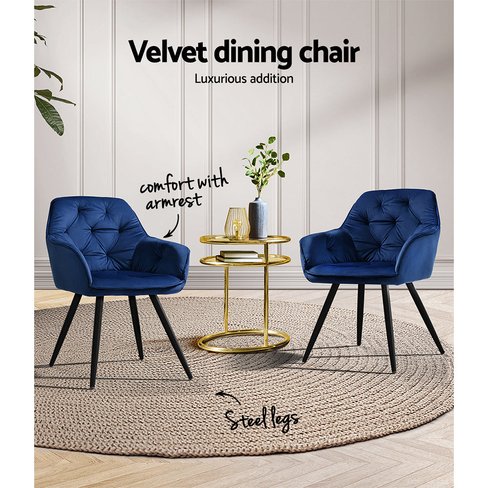 Valisa Set of 2 Velvet Dining Armchairs Blue