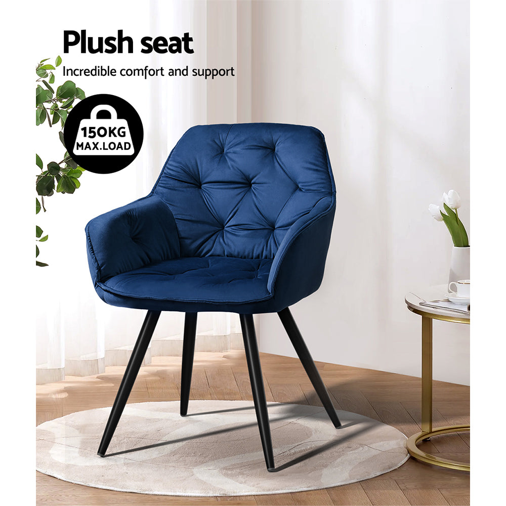 Valisa Set of 2 Velvet Dining Armchairs Blue