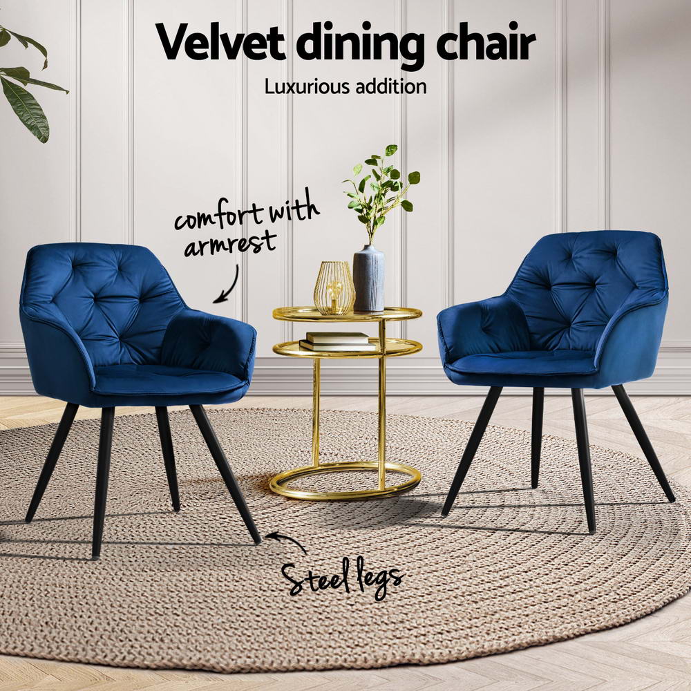Calivia Set of 4 Velvet Dining Armchairs Blue