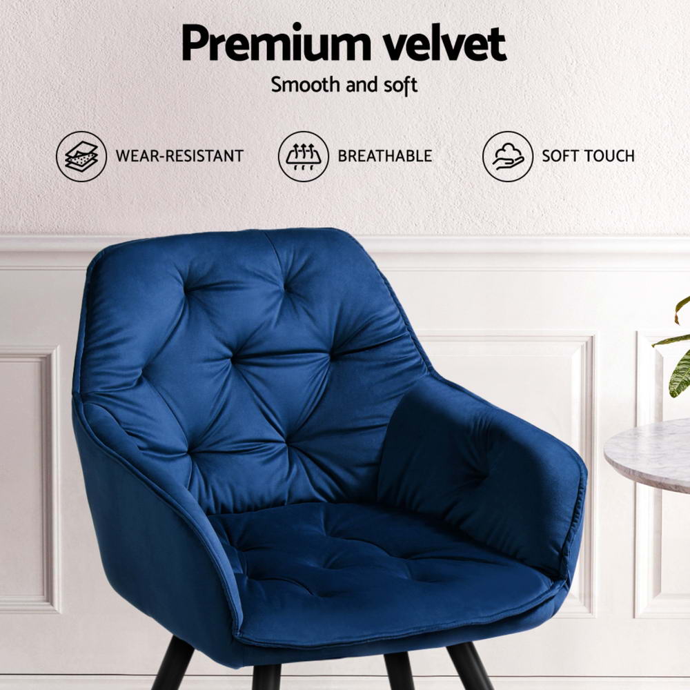 Calivia Set of 4 Velvet Dining Armchairs Blue