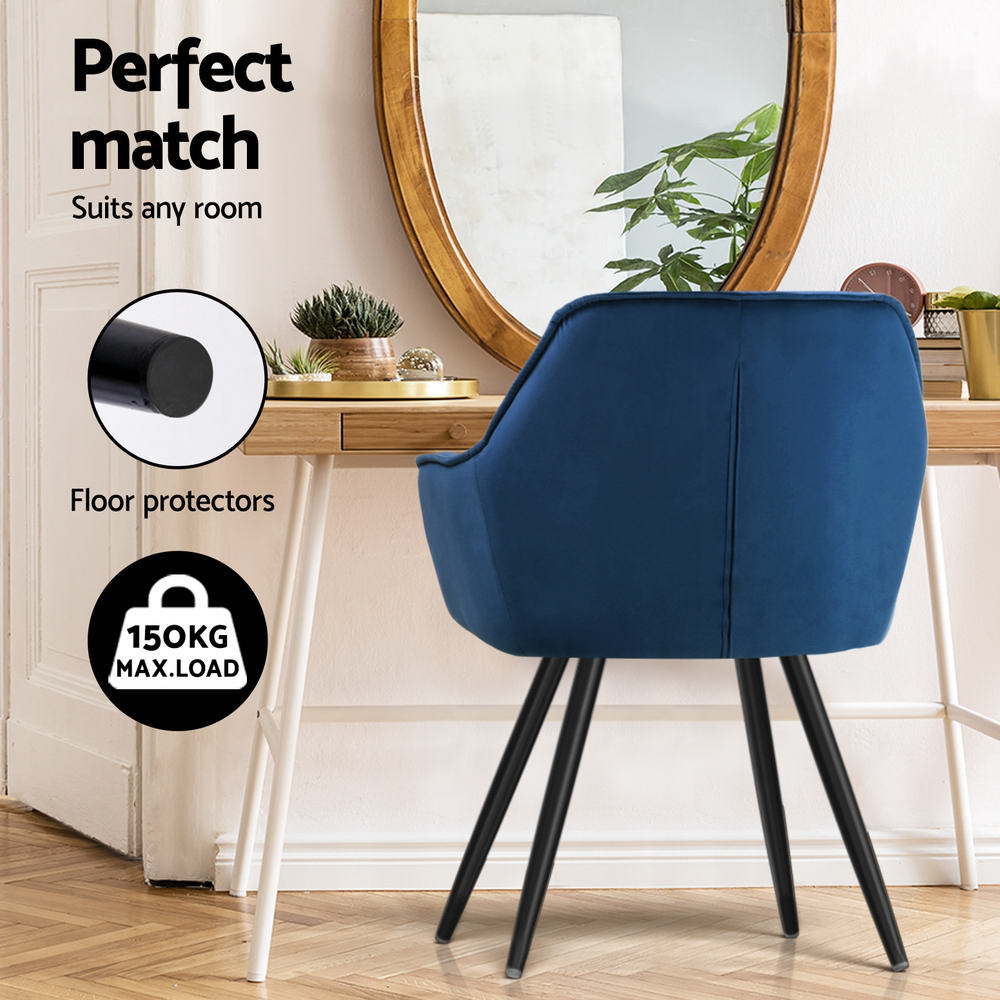 Calivia Set of 4 Velvet Dining Armchairs Blue