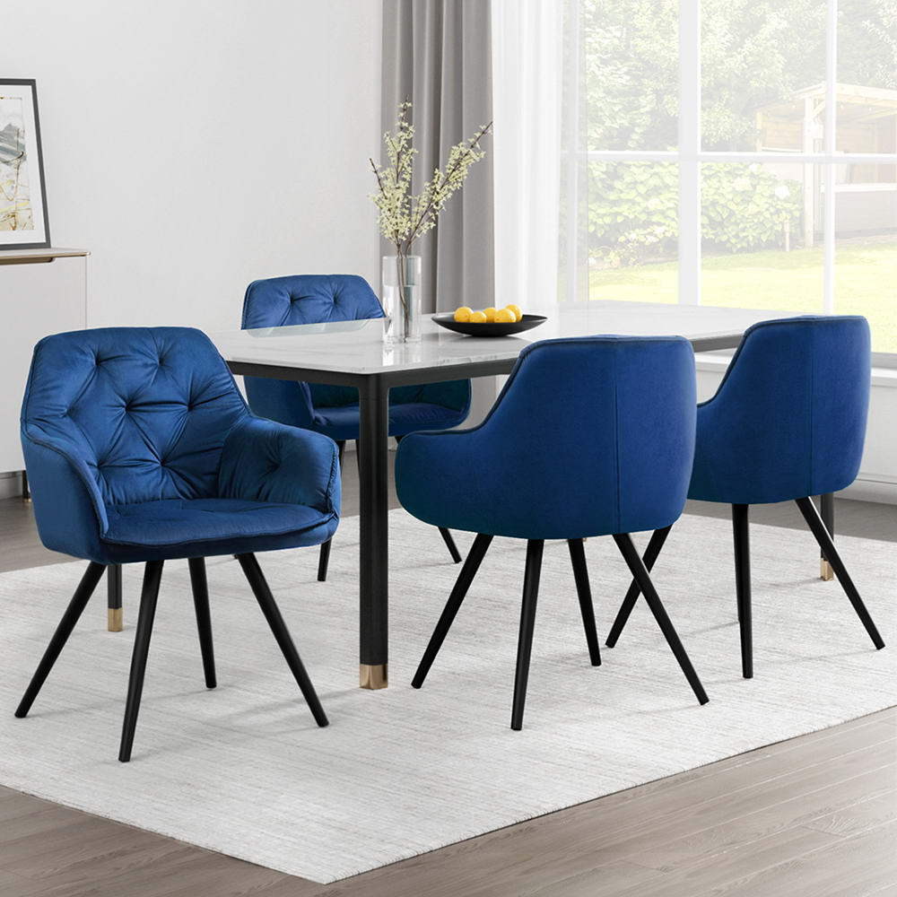 Calivia Set of 4 Velvet Dining Armchairs Blue