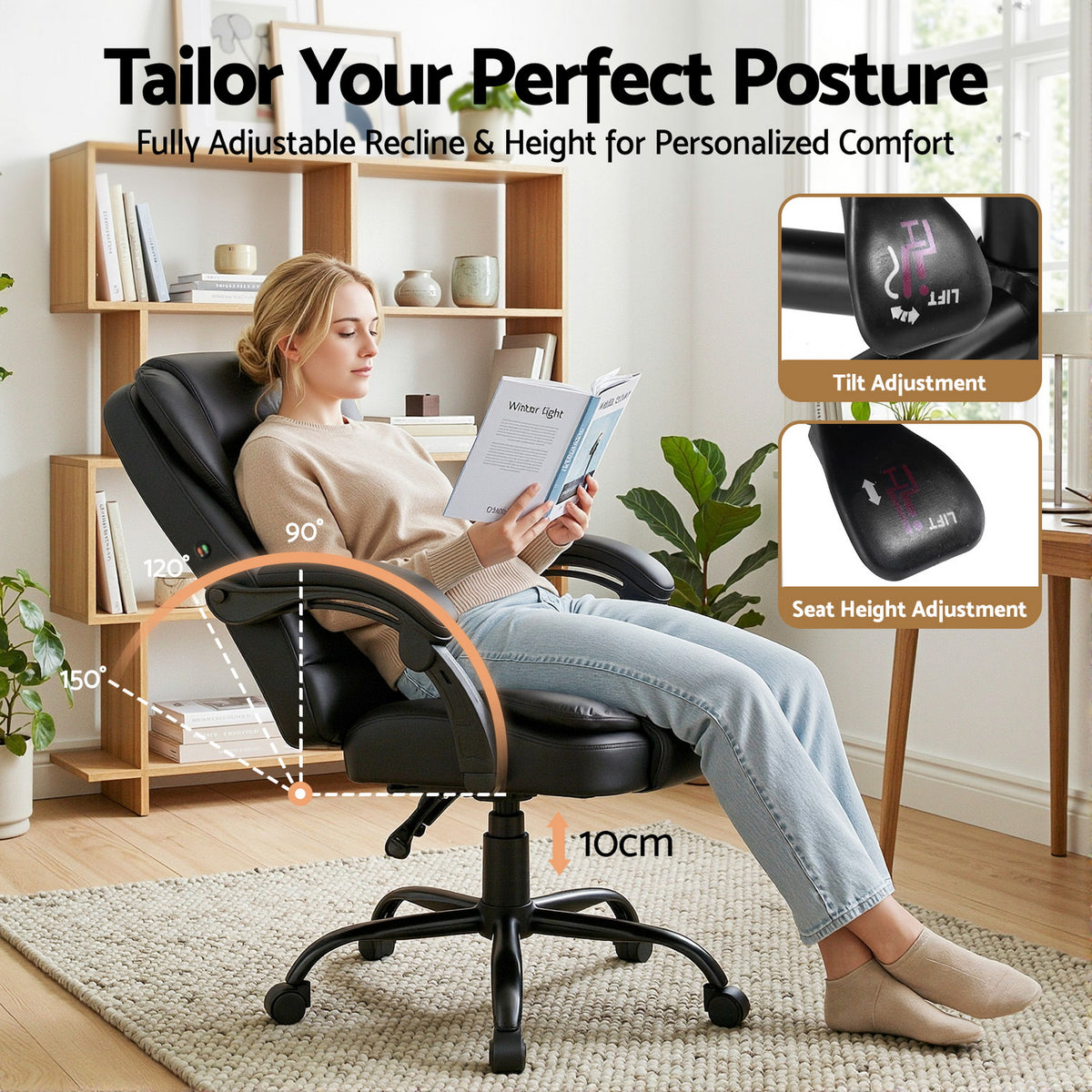 Artiss Executive Massage Office Chair Black PU Leather