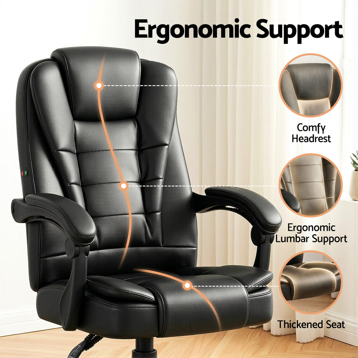 Artiss Executive Massage Office Chair Black PU Leather