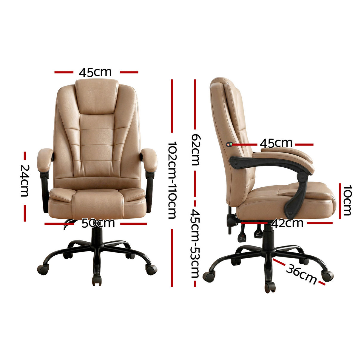 Artiss Massage Office Chair Brown PU Leather Espresso