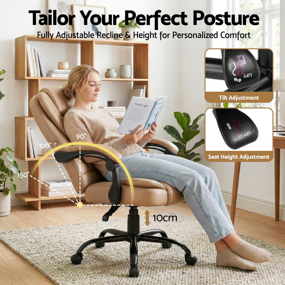 Artiss Massage Office Chair Brown PU Leather Espresso