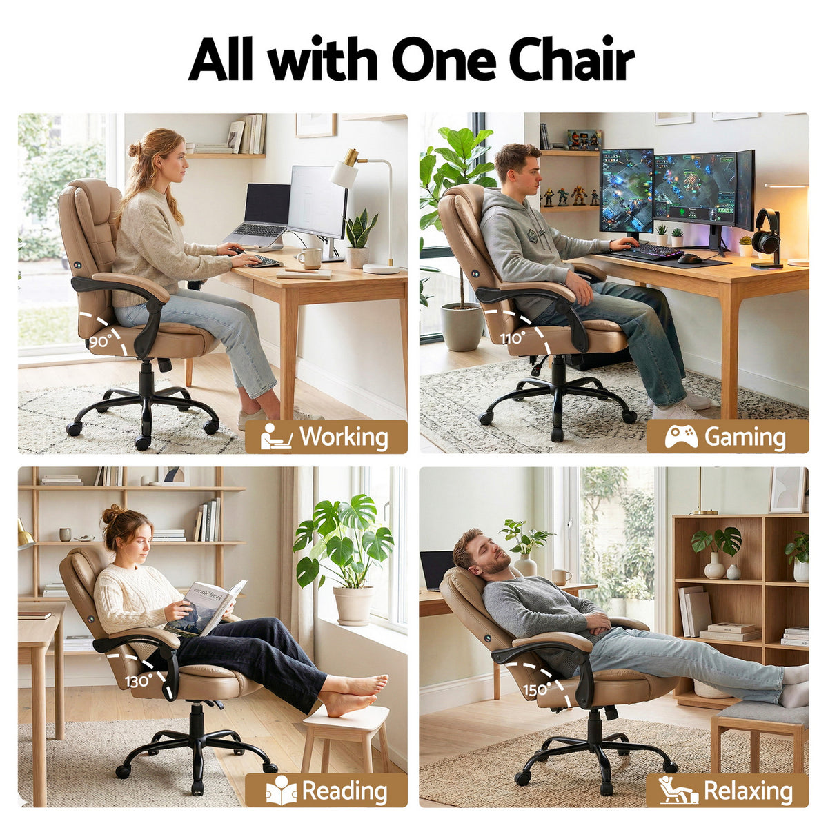 Artiss Massage Office Chair Brown PU Leather Espresso