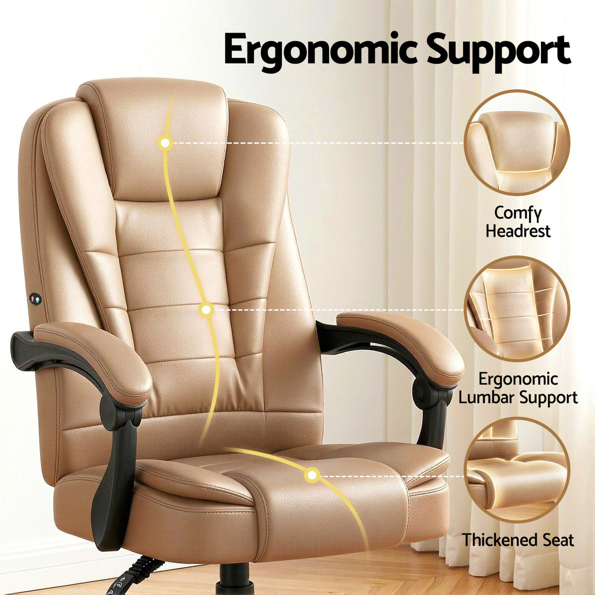 Artiss Massage Office Chair Brown PU Leather Espresso