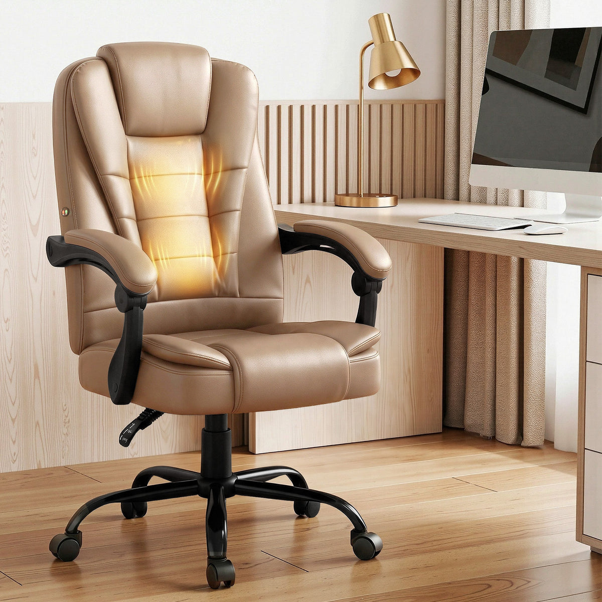 Artiss Massage Office Chair Brown PU Leather Espresso