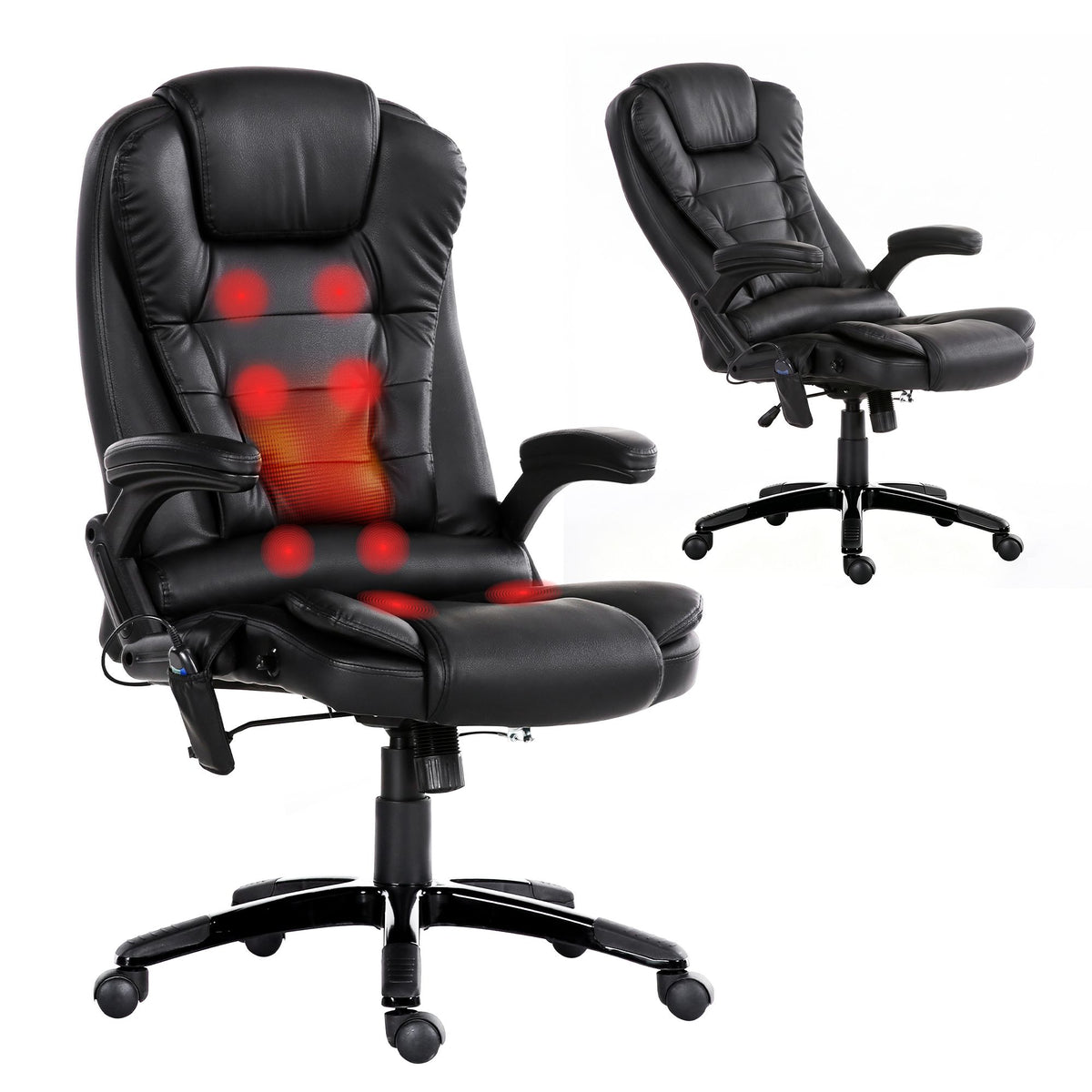 Artiss 8-Point Massage Office Chair Heated Recliner PU Black