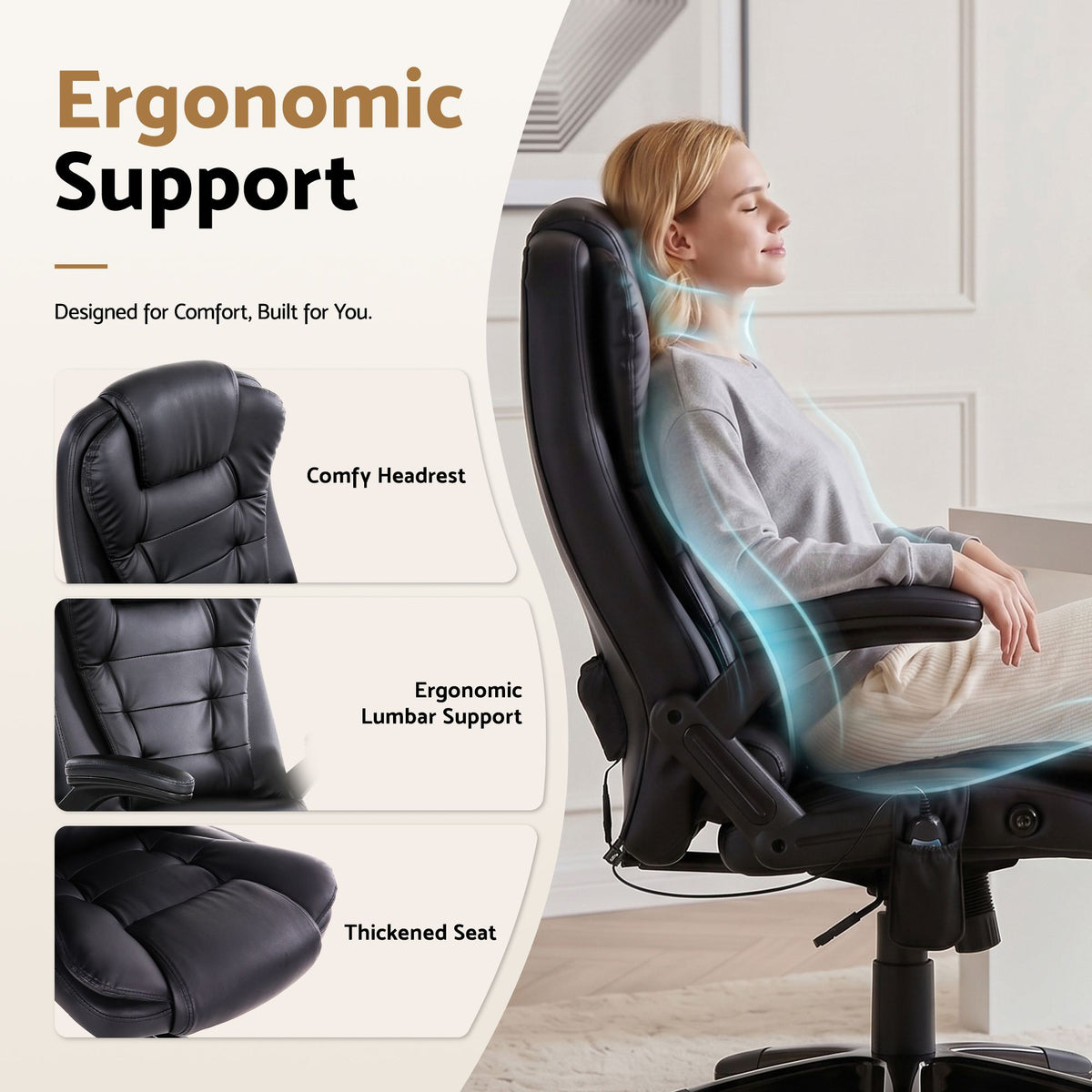 Artiss 8-Point Massage Office Chair Heated Recliner PU Black