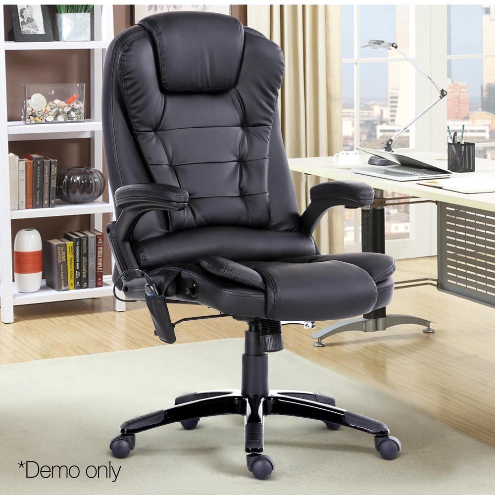 Artiss 8-Point Massage Office Chair Heated Recliner PU Black