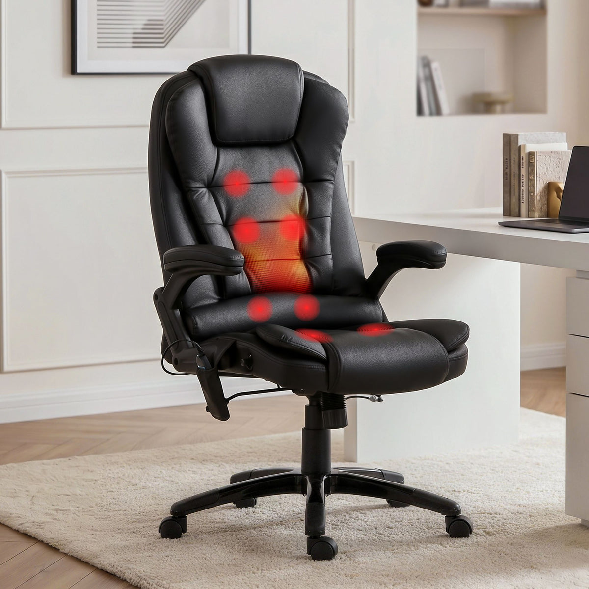Artiss 8-Point Massage Office Chair Heated Recliner PU Black