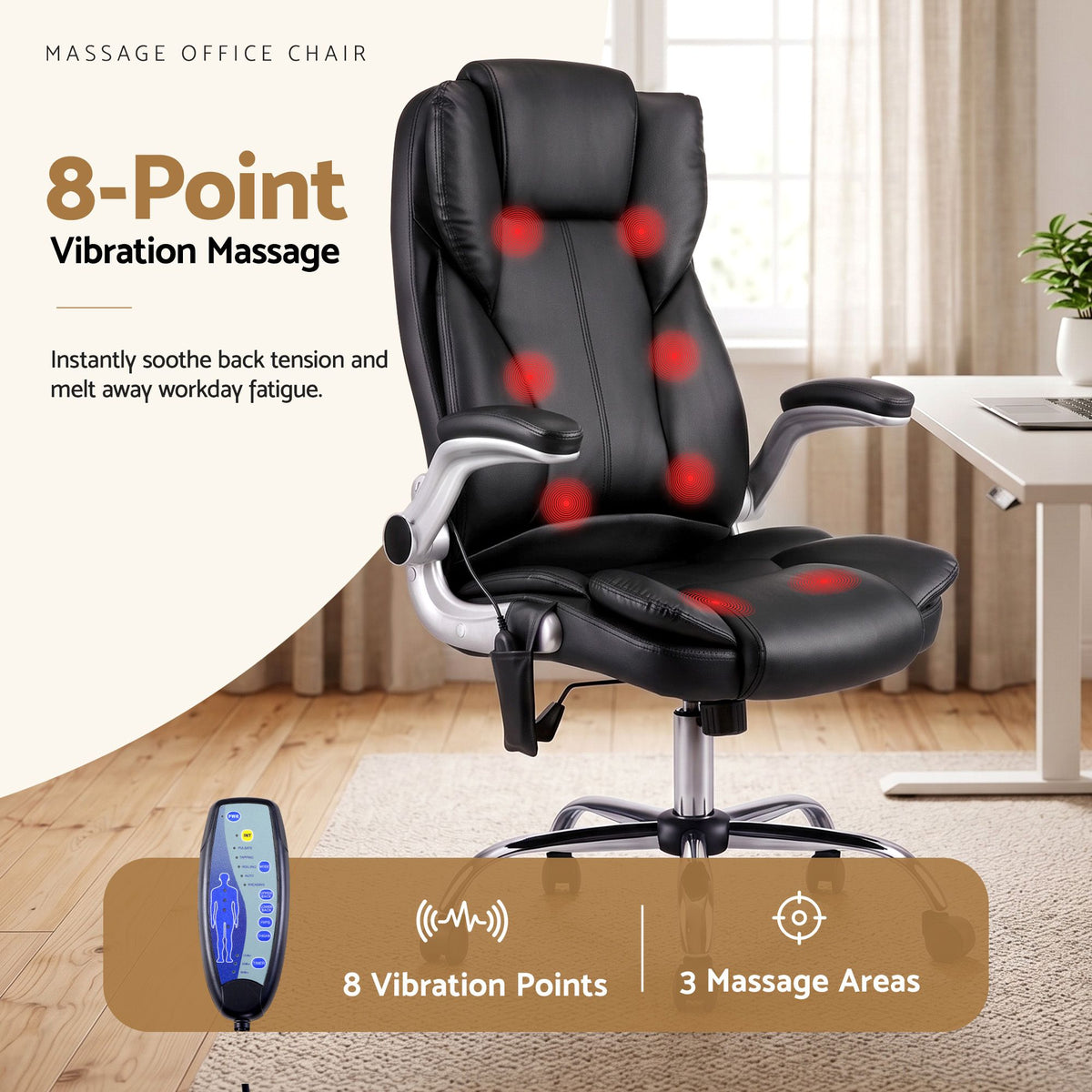 Kuro 8-Point Massage Office Chair PU Leather Black