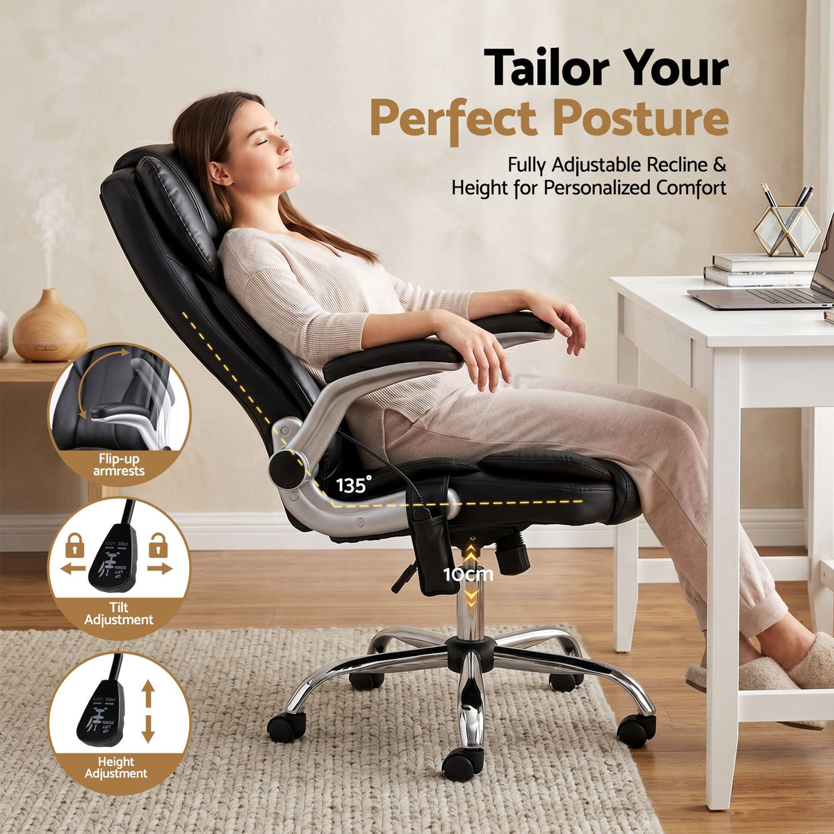 Kuro 8-Point Massage Office Chair PU Leather Black