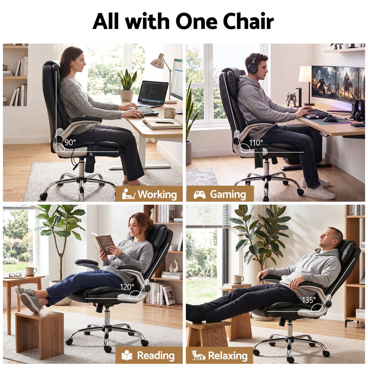 Kuro 8-Point Massage Office Chair PU Leather Black