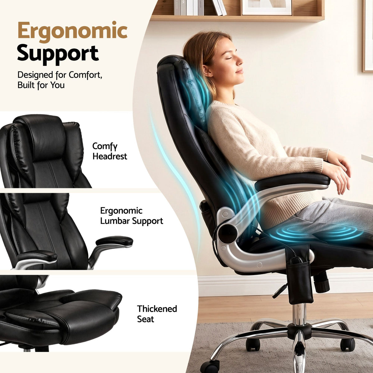 Kuro 8-Point Massage Office Chair PU Leather Black