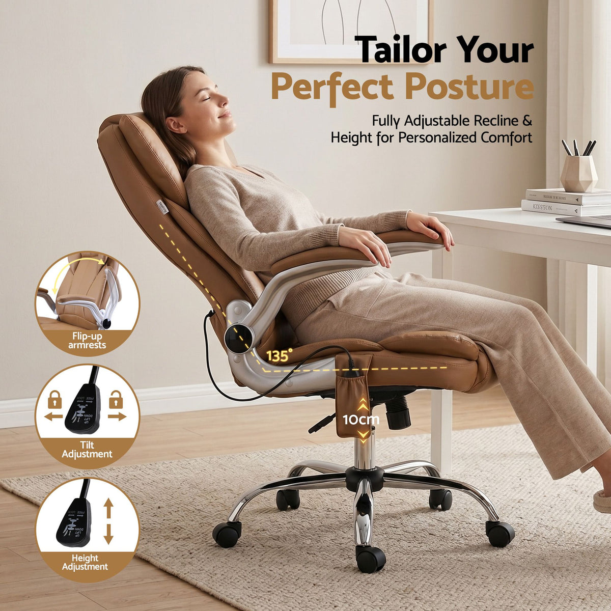 Kuro 8-Point Massage Office Chair PU Leather Brown