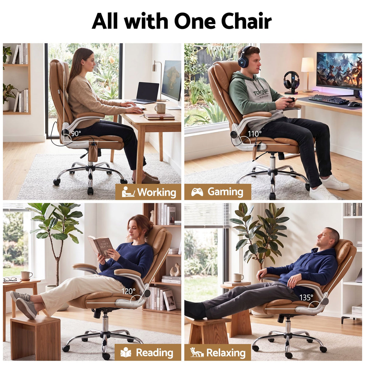 Kuro 8-Point Massage Office Chair PU Leather Brown
