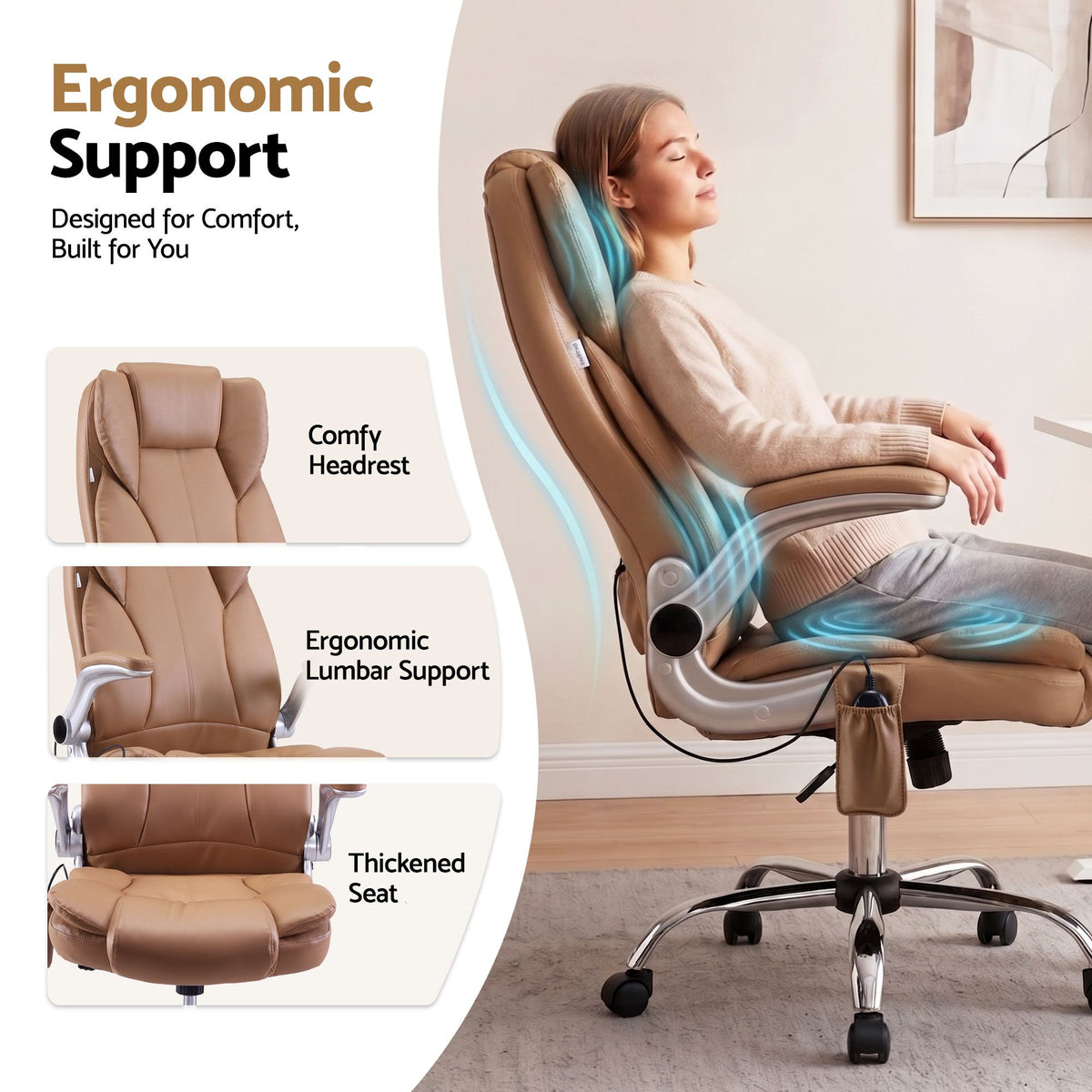 Kuro 8-Point Massage Office Chair PU Leather Brown