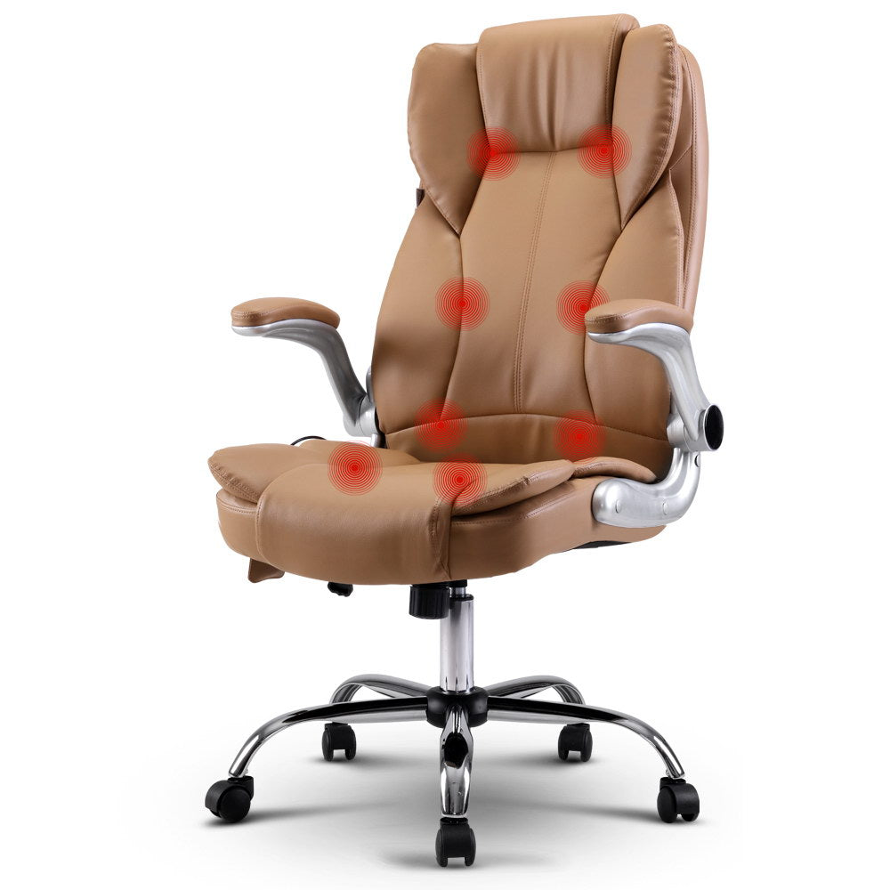 Kuro 8-Point Massage Office Chair PU Leather Brown