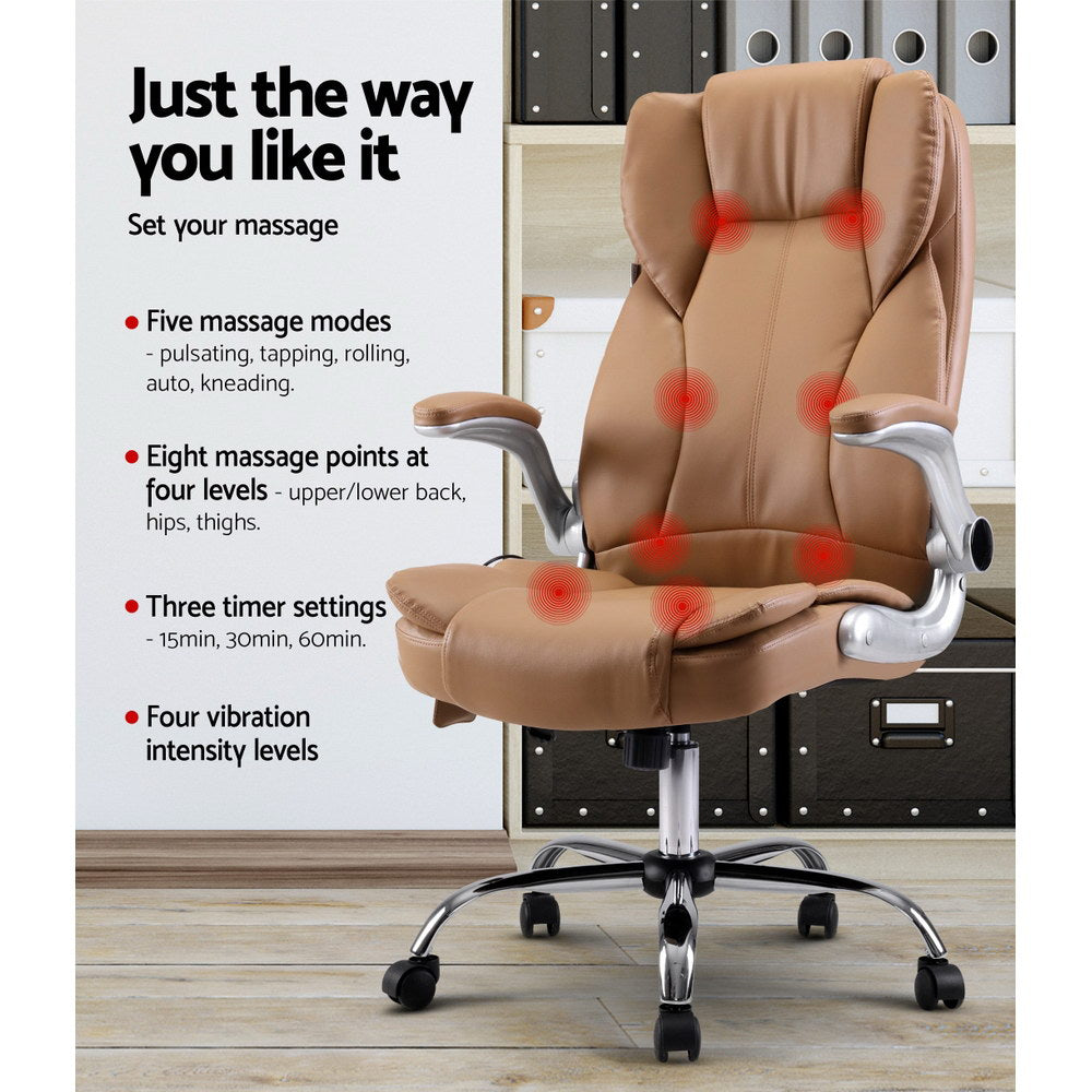 Kuro 8-Point Massage Office Chair PU Leather Brown