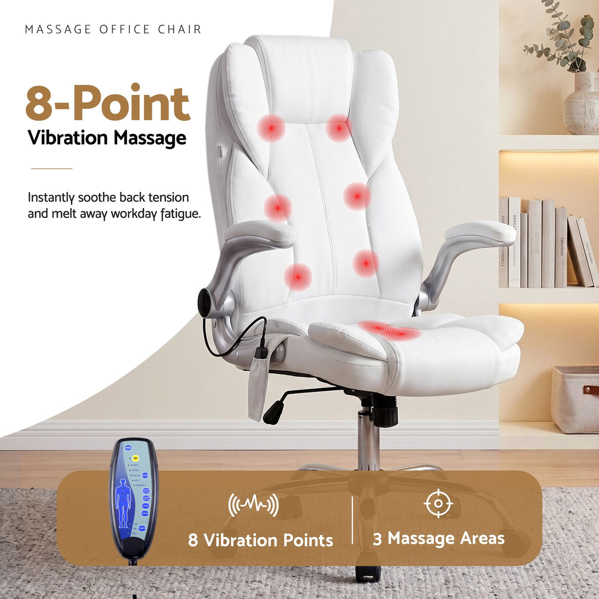 Kuro 8-Point Massage Office Chair PU Leather White