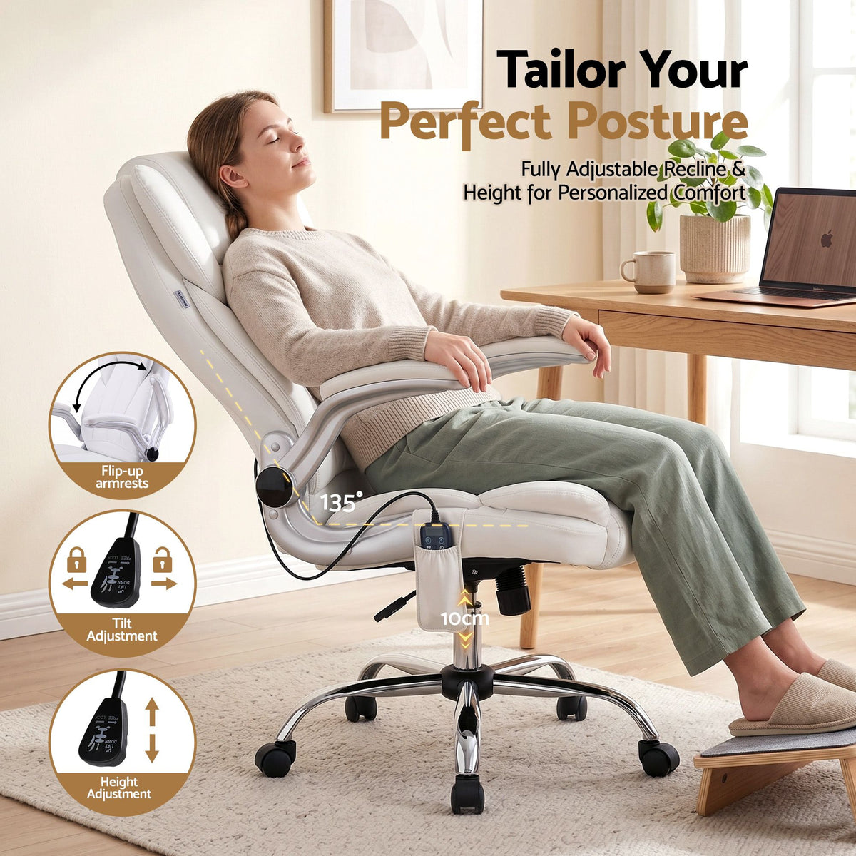 Kuro 8-Point Massage Office Chair PU Leather White