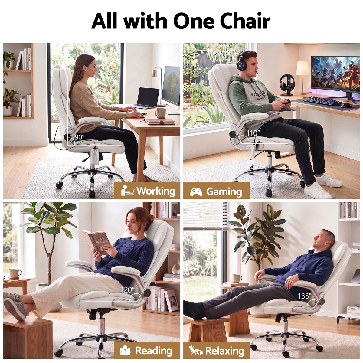 Kuro 8-Point Massage Office Chair PU Leather White
