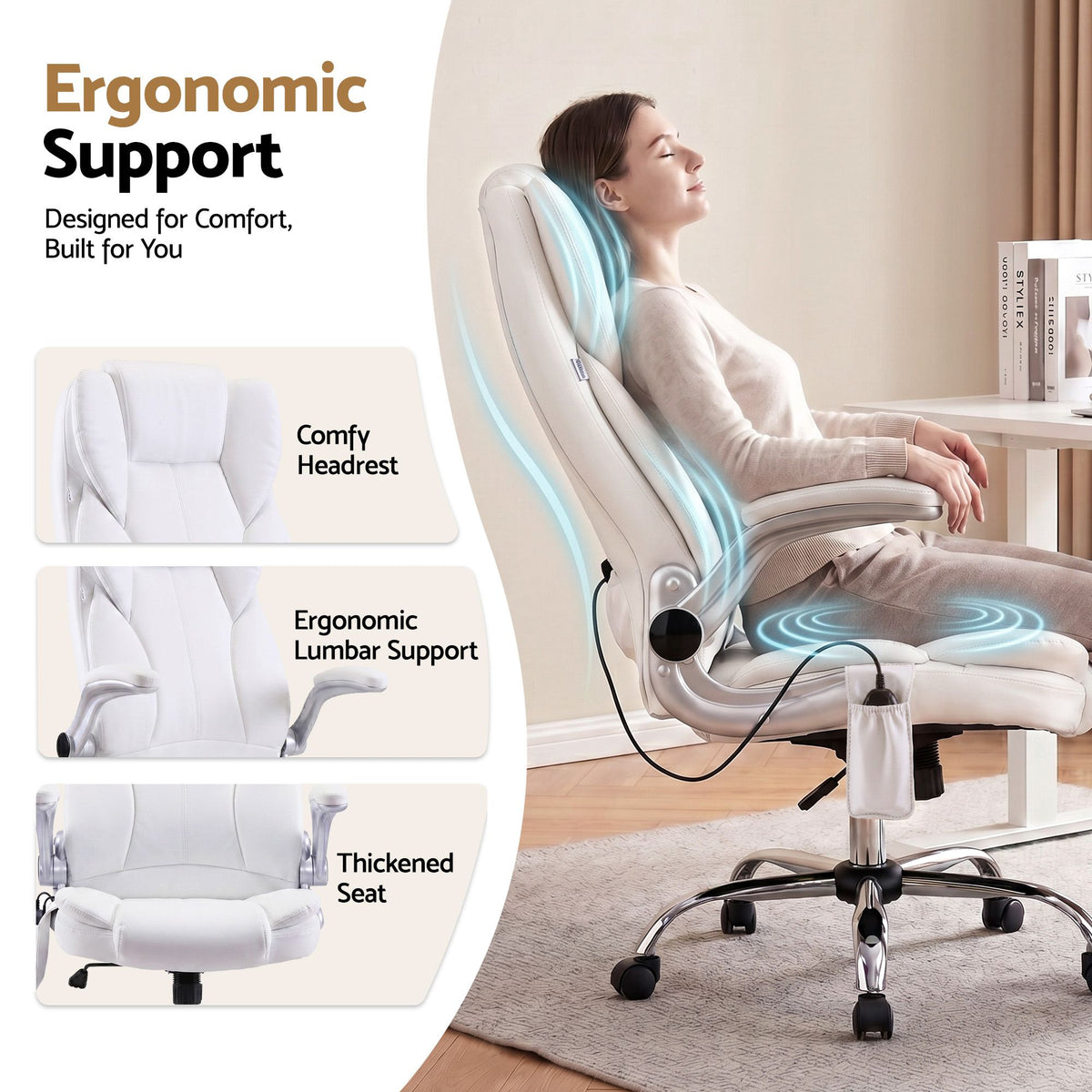 Kuro 8-Point Massage Office Chair PU Leather White