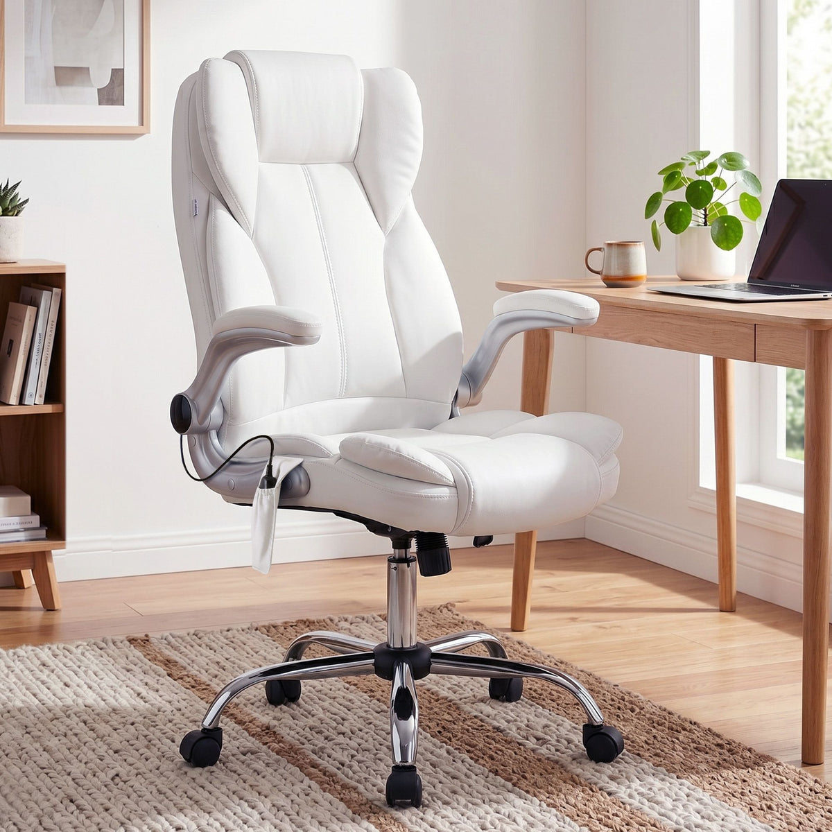 Kuro 8-Point Massage Office Chair PU Leather White