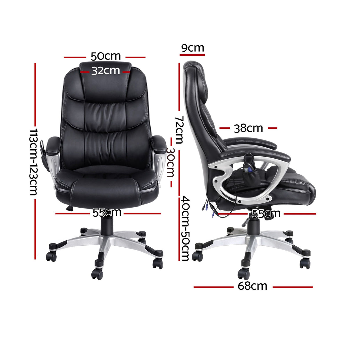 Artiss 8-Point Massage Office Chair Heated PU Black