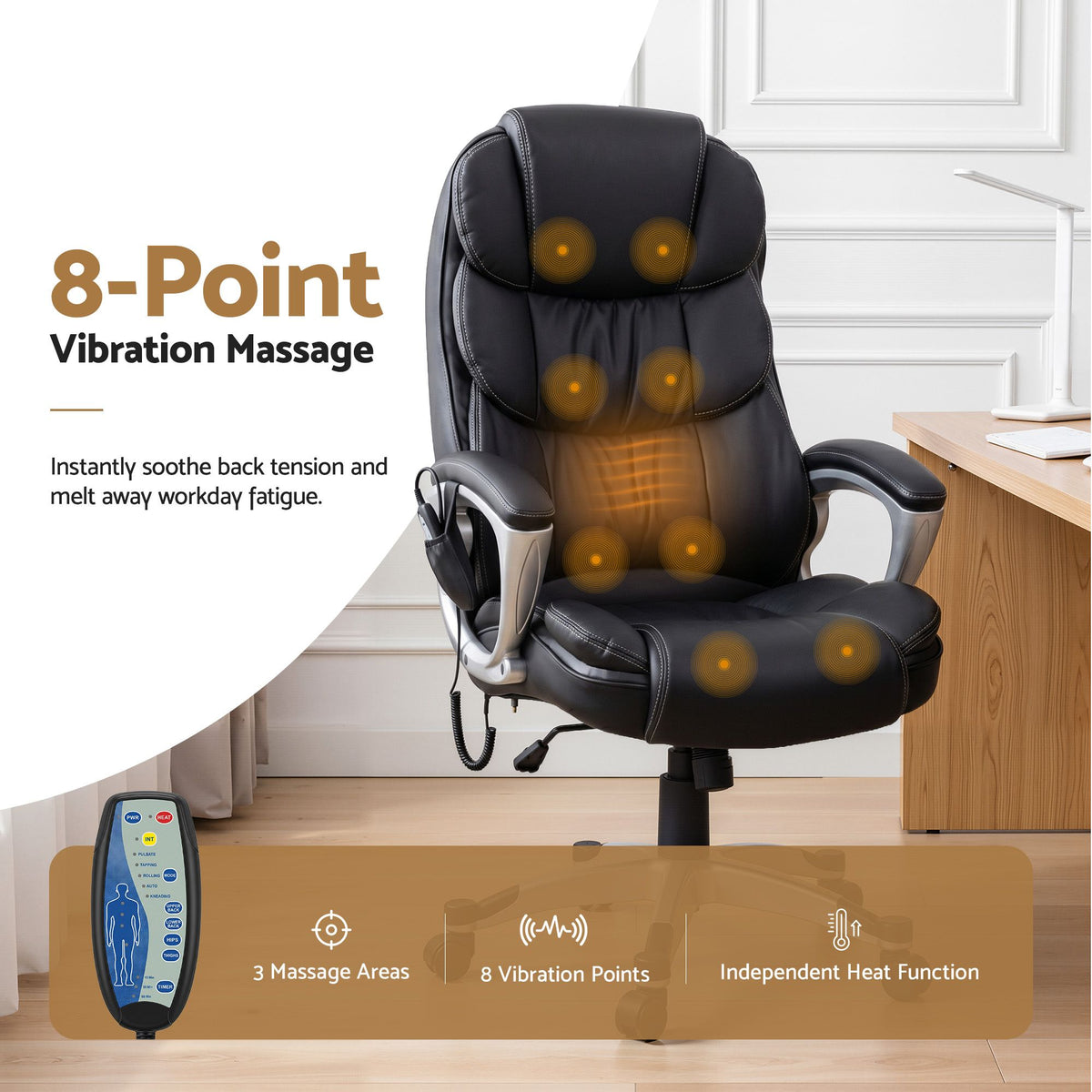 Artiss 8-Point Massage Office Chair Heated PU Black