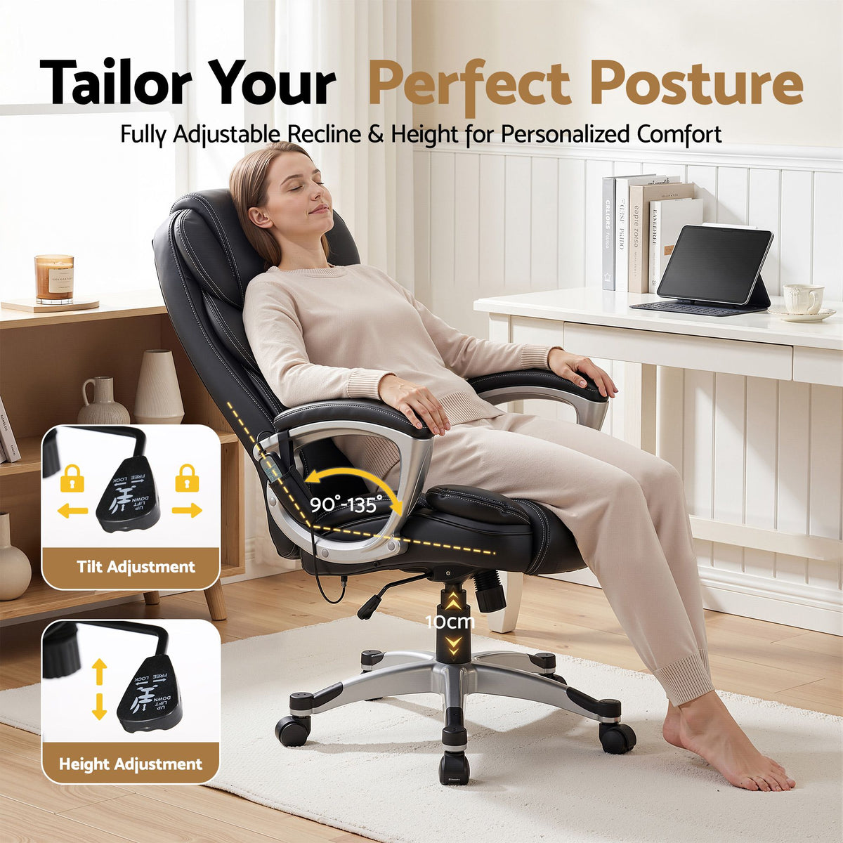 Artiss 8-Point Massage Office Chair Heated PU Black