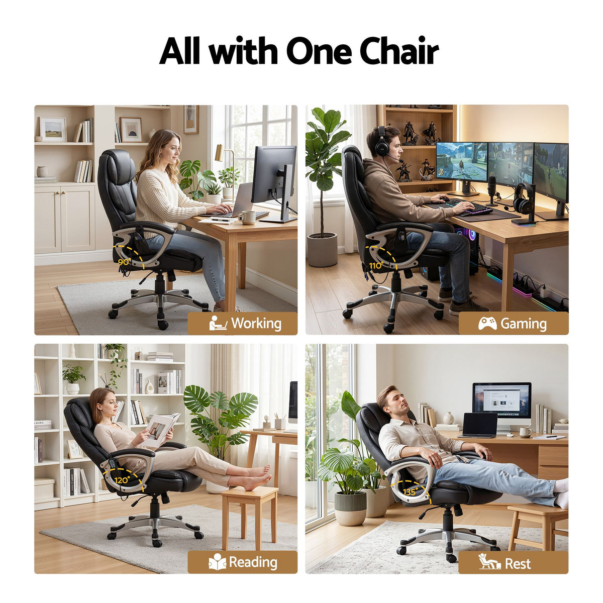 Artiss 8-Point Massage Office Chair Heated PU Black