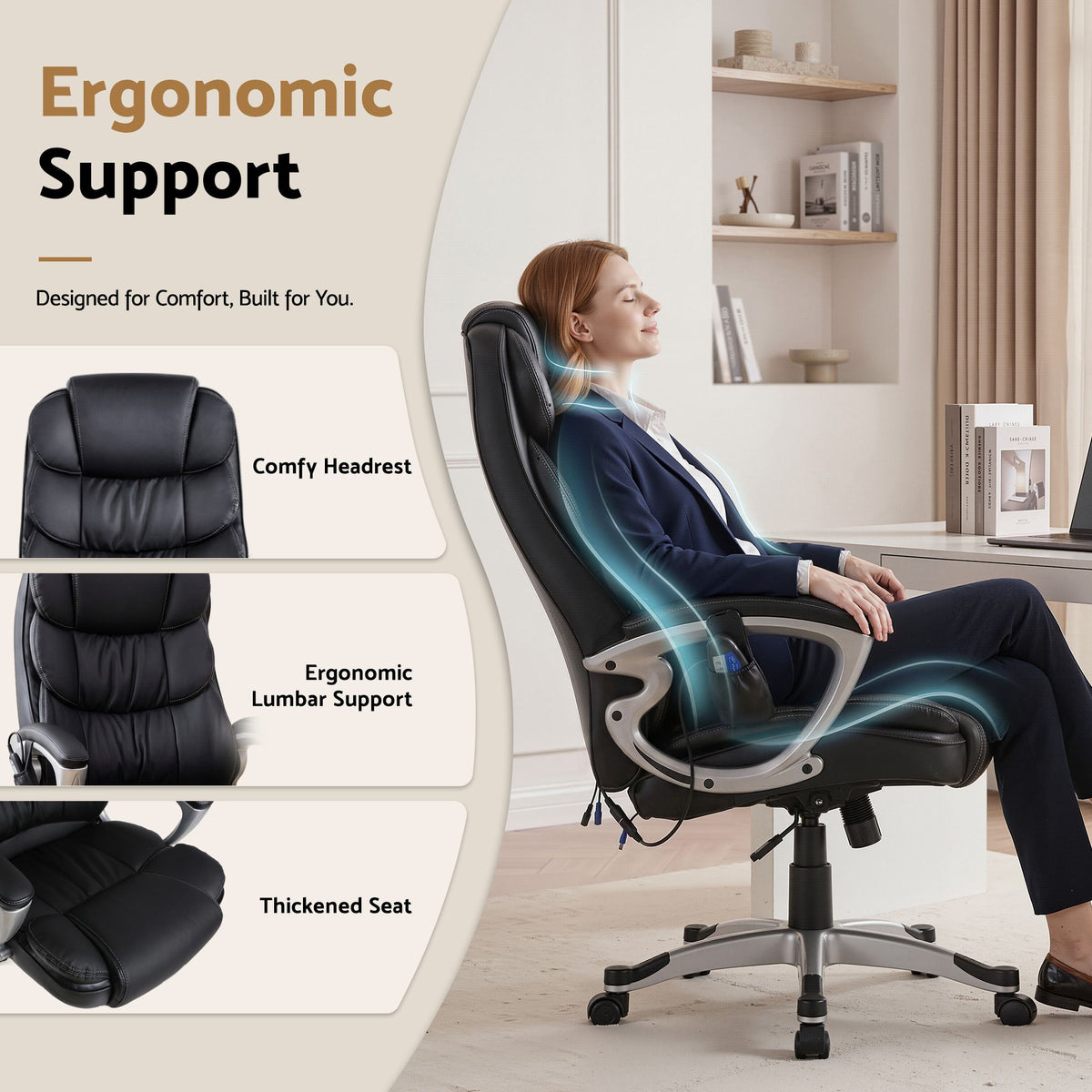 Artiss 8-Point Massage Office Chair Heated PU Black