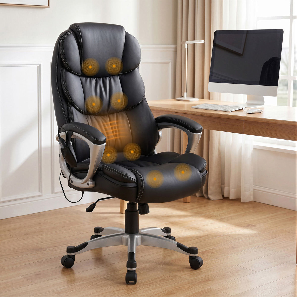 Artiss 8-Point Massage Office Chair Heated PU Black