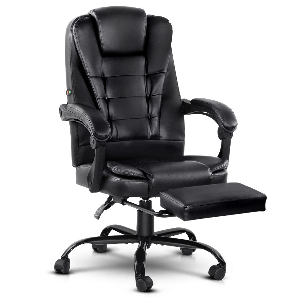Artiss Massage Office Chair PU Leather Recliner Footrest Black