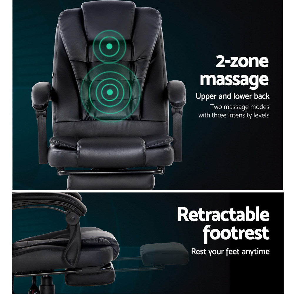 Artiss Massage Office Chair PU Leather Recliner Footrest Black