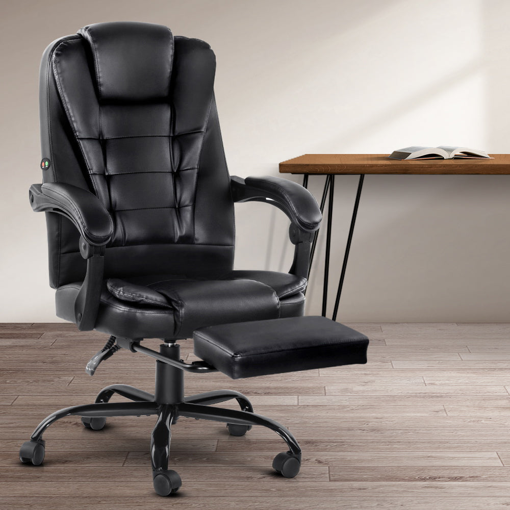 Artiss Massage Office Chair PU Leather Recliner Footrest Black