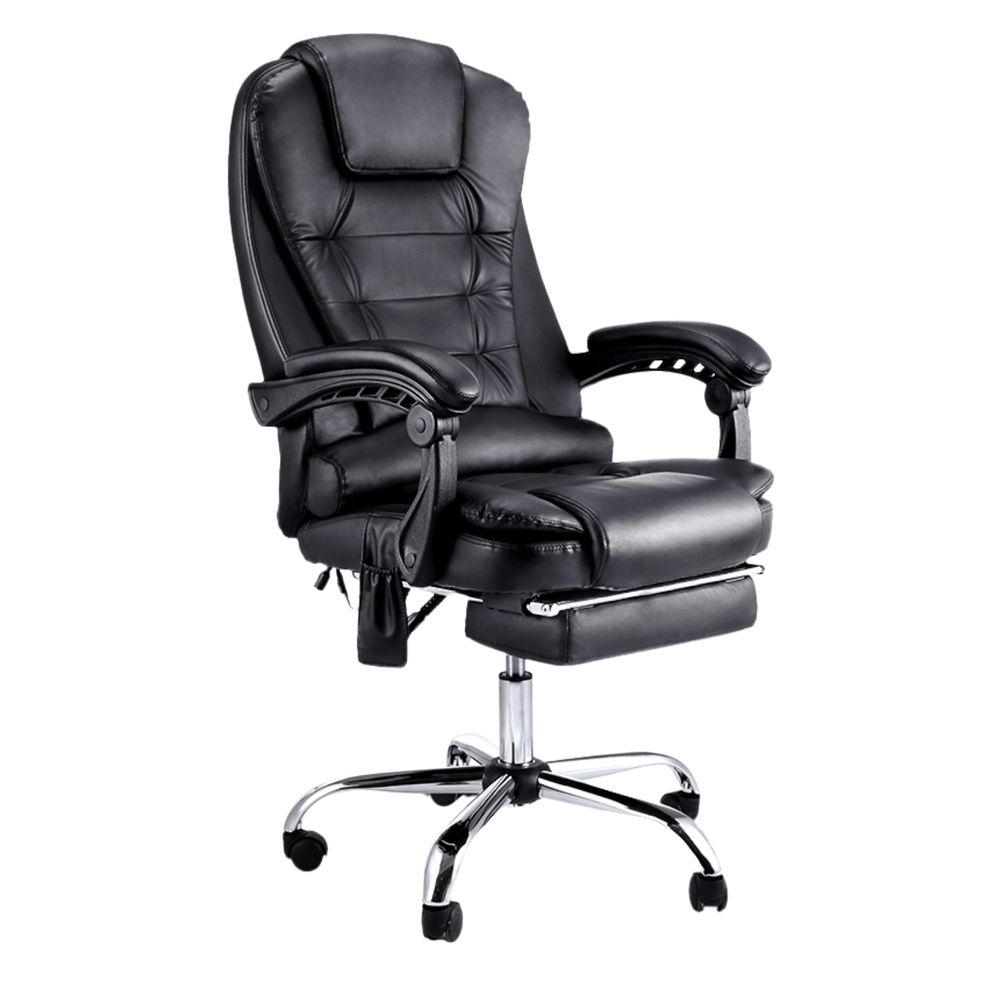8-Point Massage Office Chair PU Leather Footrest Black