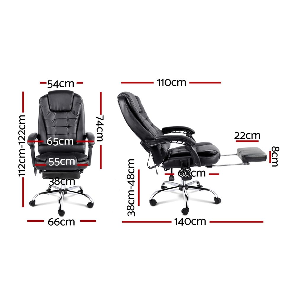 8-Point Massage Office Chair PU Leather Footrest Black