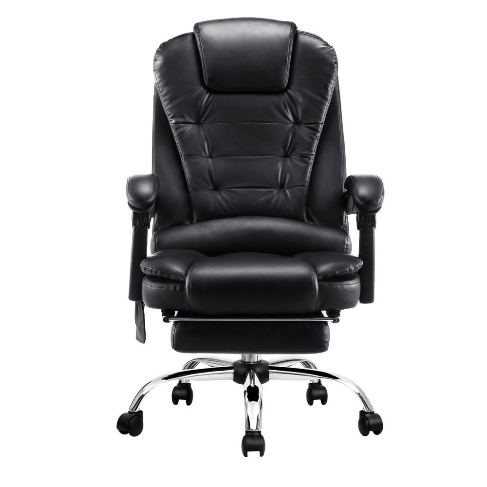 8-Point Massage Office Chair PU Leather Footrest Black