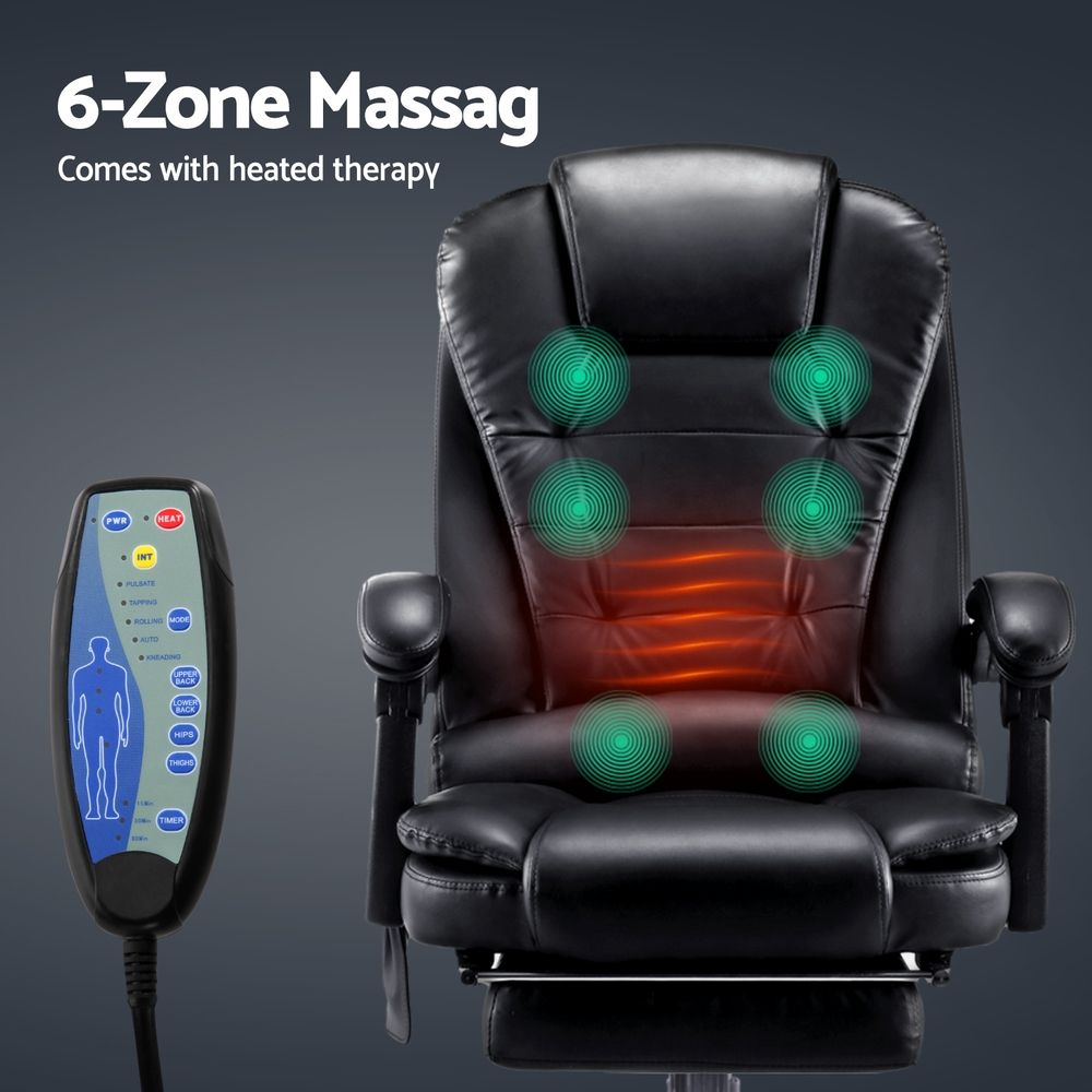 8-Point Massage Office Chair PU Leather Footrest Black