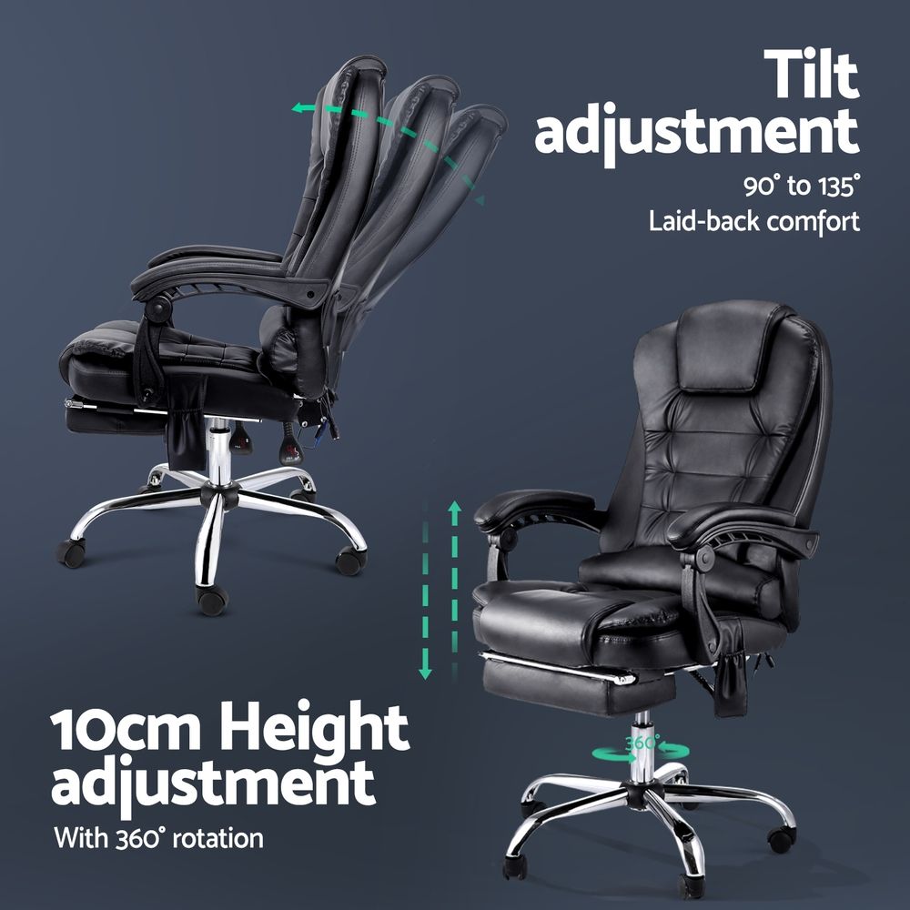 8-Point Massage Office Chair PU Leather Footrest Black