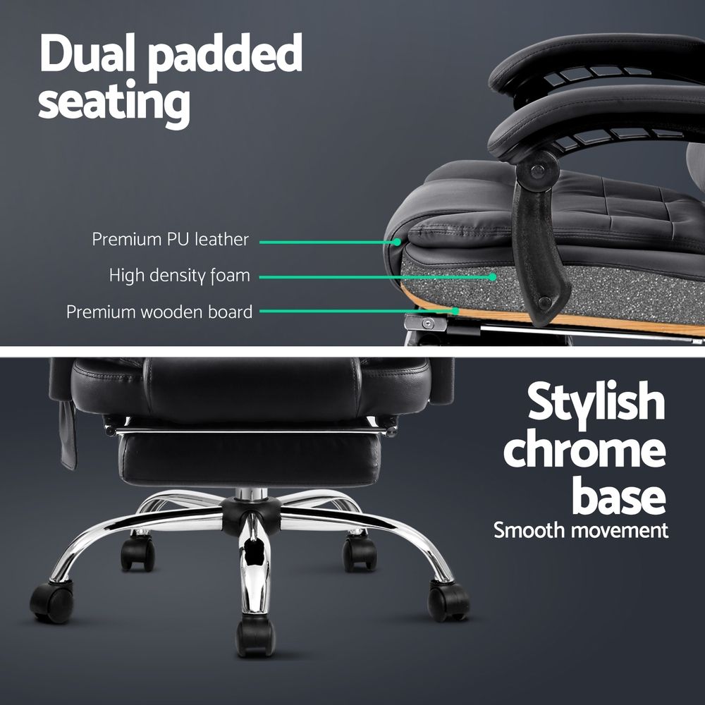 8-Point Massage Office Chair PU Leather Footrest Black
