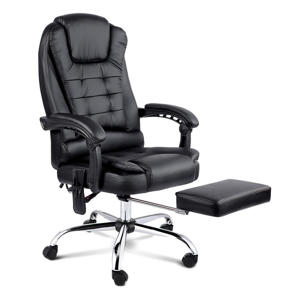 8-Point Massage Office Chair PU Leather Footrest Black